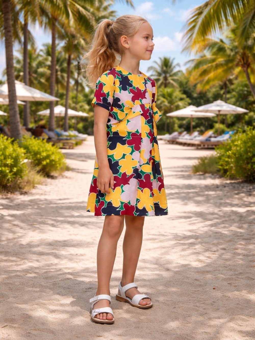 Marni Girls' Floral A-Line Multicolor with pockets Dress NWT